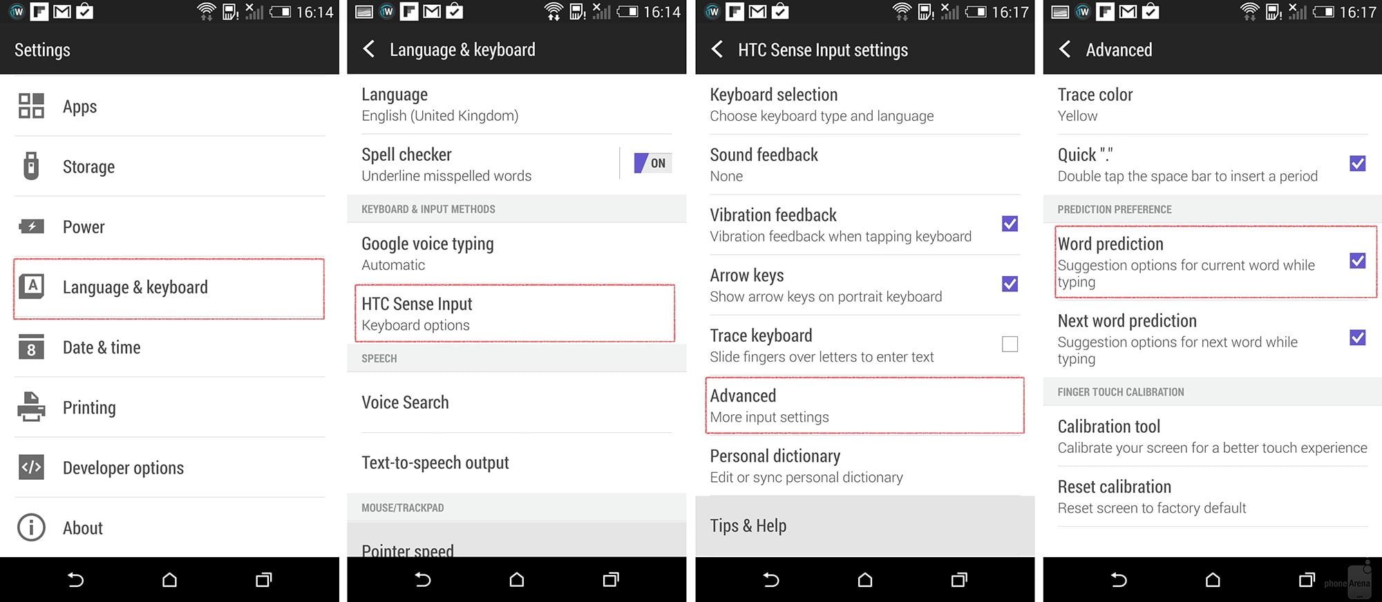 منوی گوشی اچ تی سی 