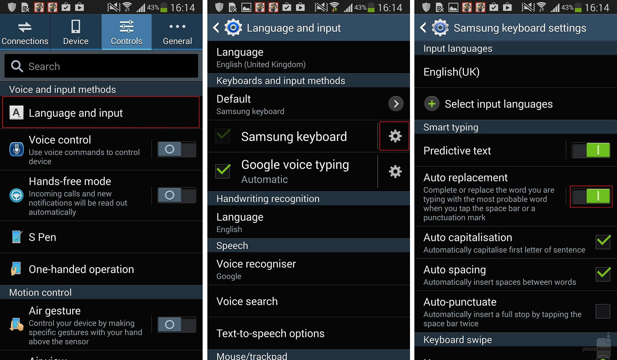 منوی گوشی نوت سه 