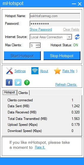 منوی برنامه mhotspot