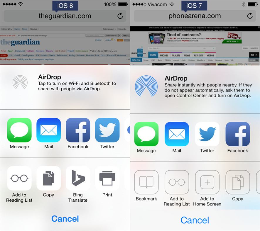 مقایسه iOS 7 و iOS 8