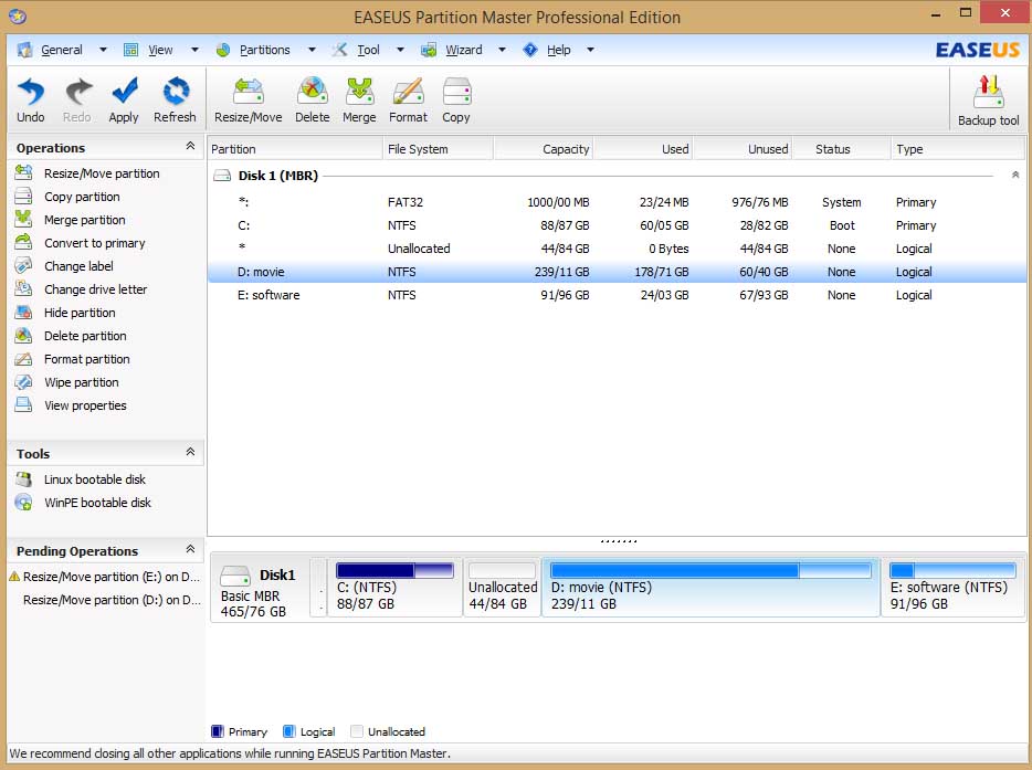تغییر سایز پارتیشن هارددیسک