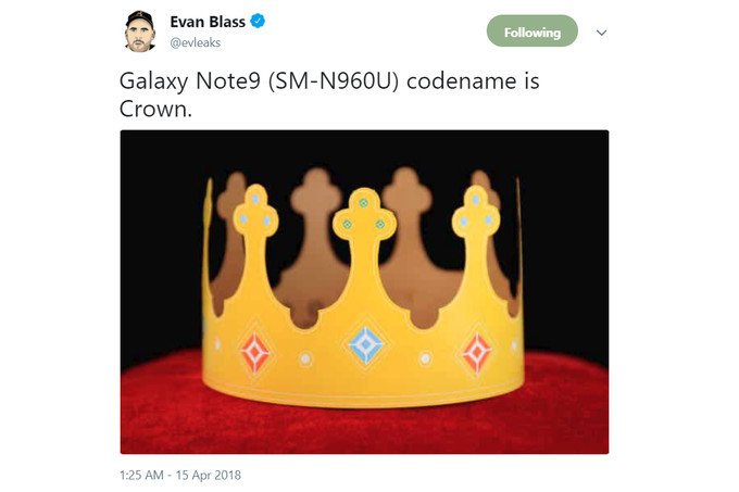 The Samsung Galaxy Note 9 has a codename