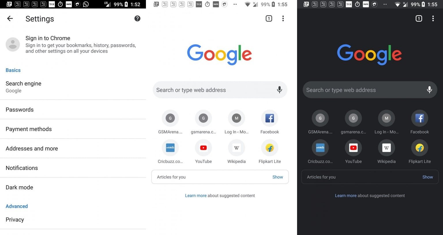 تم تاریک گوگل کروم اندروید