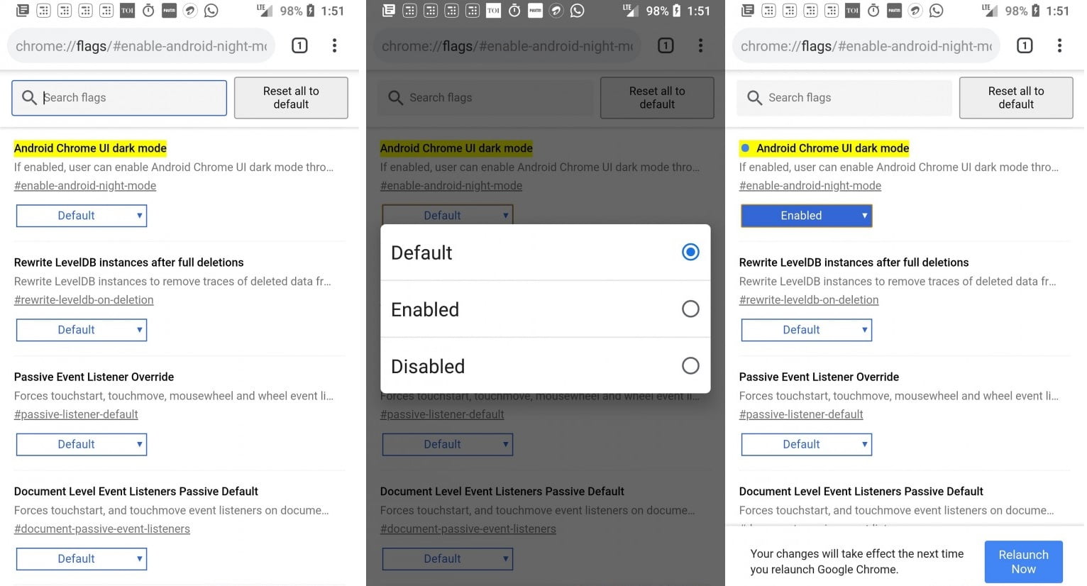 تم تاریک گوگل کروم اندروید