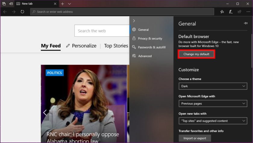 تغییر مرورگر پیشفرض در ویندوز 10