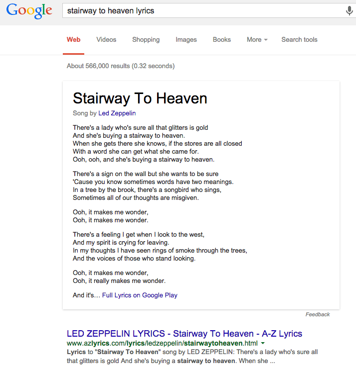 تغییر نمایش متن ترانه ها در جستجوی گوگل