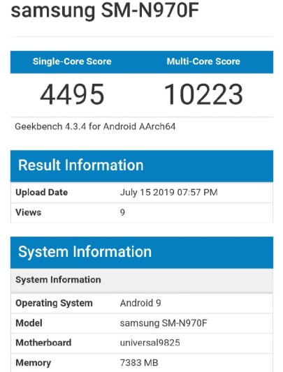 حضور پردازنده Exynos 9825 نوت 10 در Geekbench