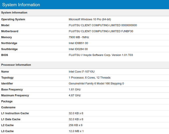 مشخصات Intel Core i7-10710U