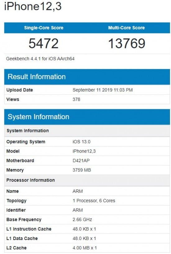 اولین نتایج بنچمارک منتسب به آیفون 11 پرو در Geekbench مشاهده شد