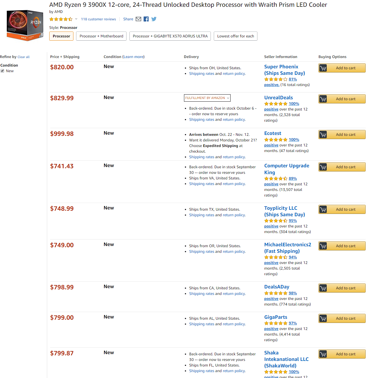 کمبود موجودی Ryzen 9 3900X باعث افزایش قیمت شدید آن شده است