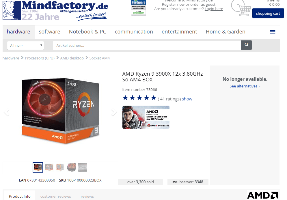 کمبود موجودی Ryzen 9 3900X باعث افزایش قیمت شدید آن شده است