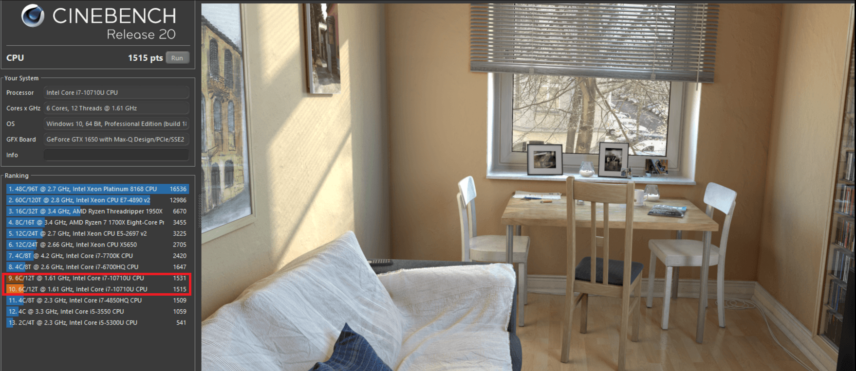 پردازنده شش هسته‌ای Core i7 10710U، ضعیف در کارایی چند هسته‌ای