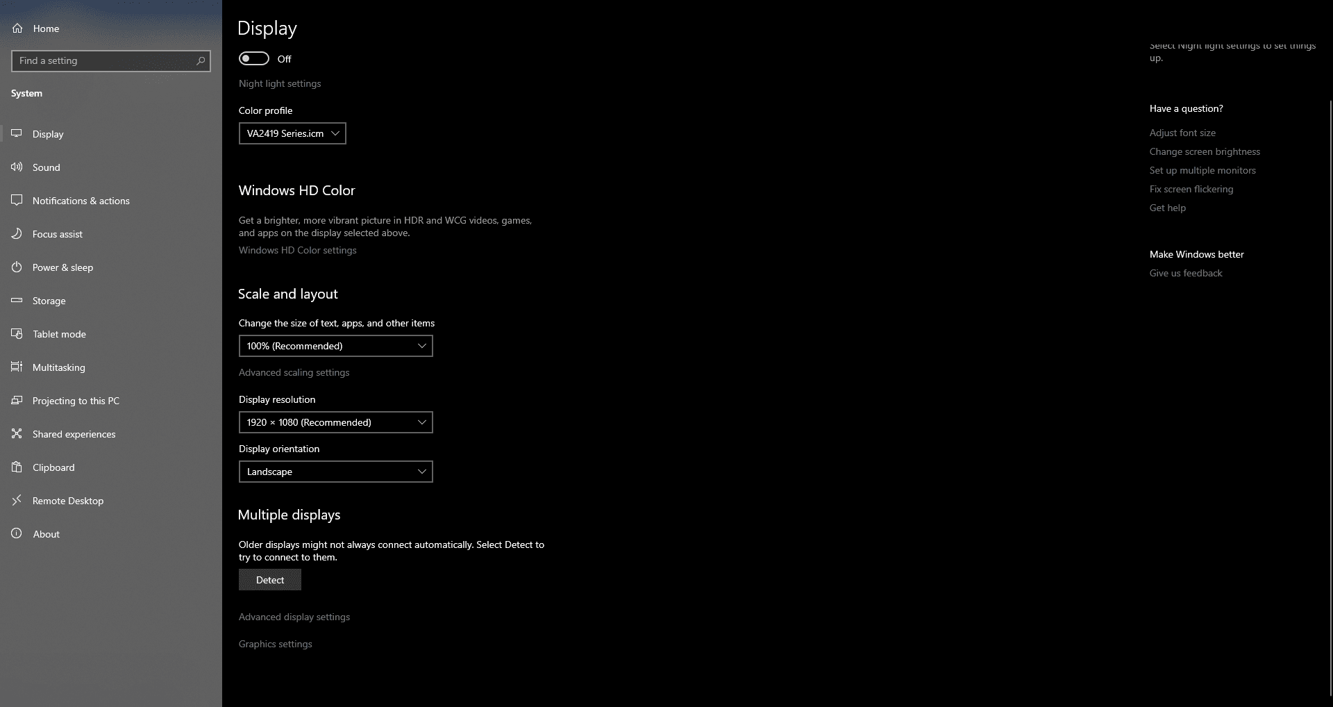 Windows 10 Display Setting