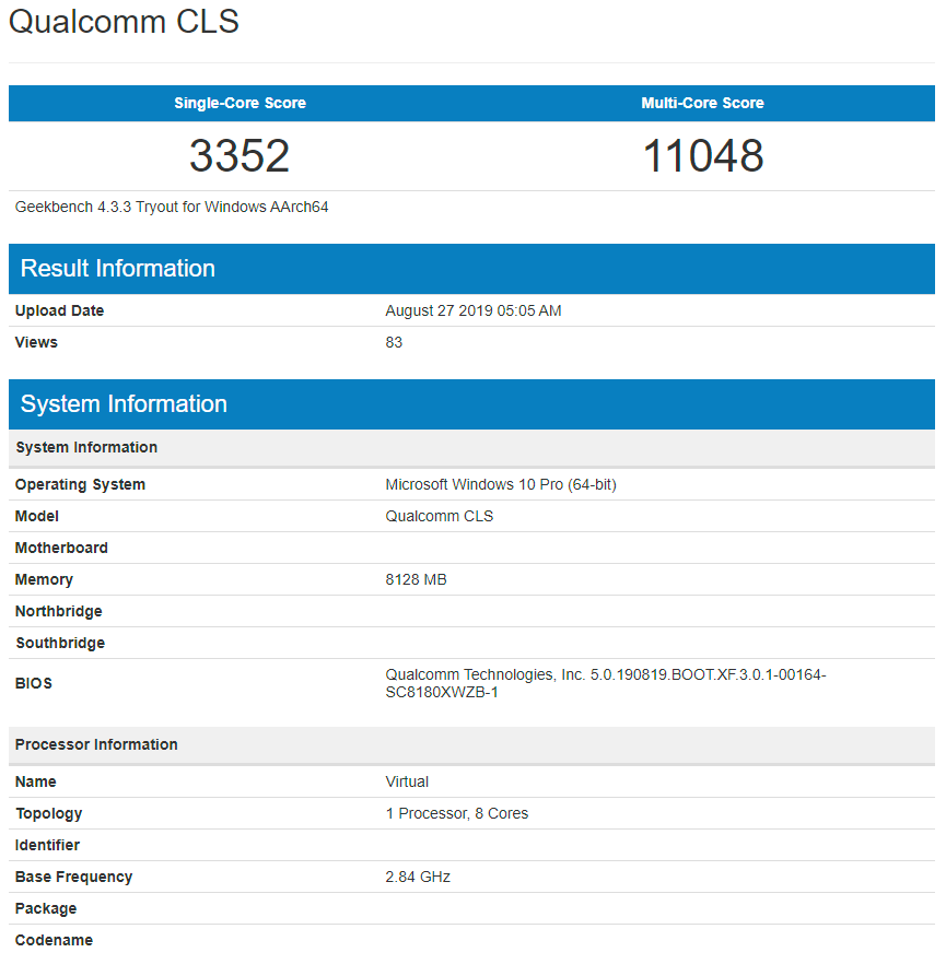 عملکرد ضعیف‌تر Snapdragon 8cx نسبت به Core i5 8250U