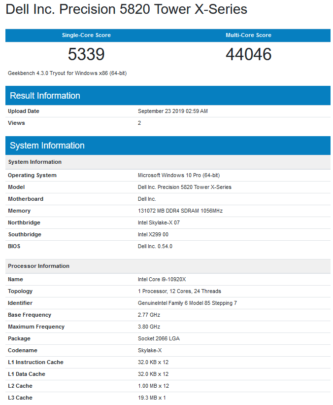 مشخصات و امتیاز Dell Inc. Precision 5820 Tower X-series