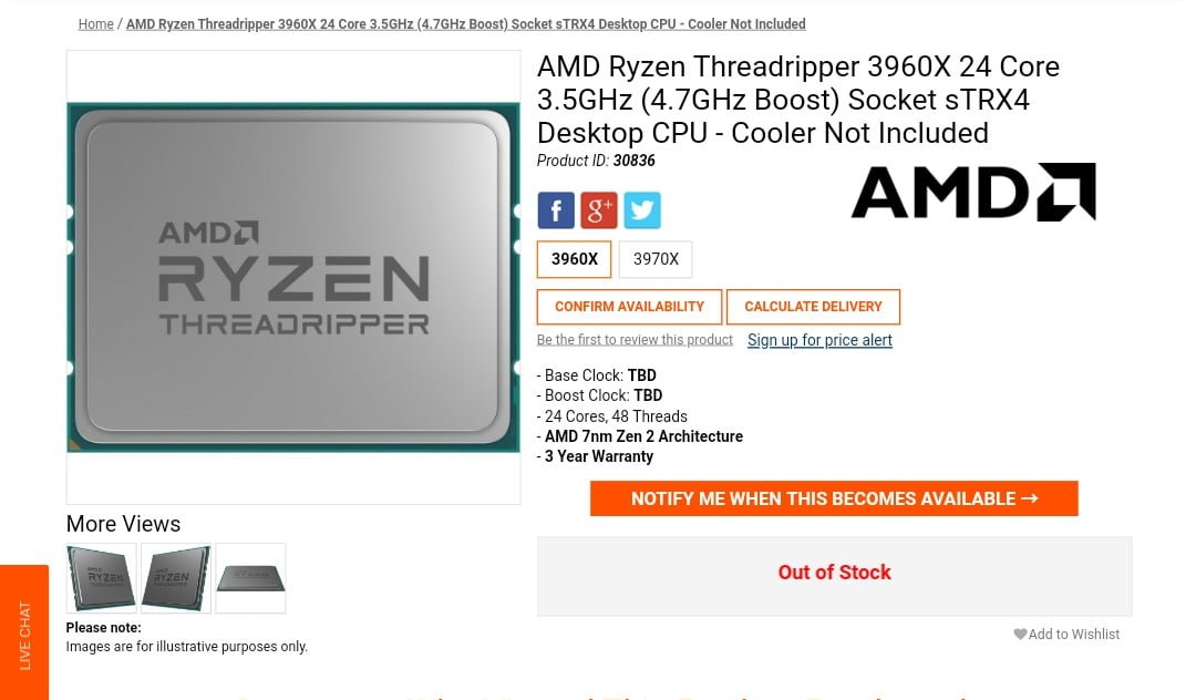 قیمت احتمالی پردازنده AMD Ryzen Threadripper 3970X مشخص شد