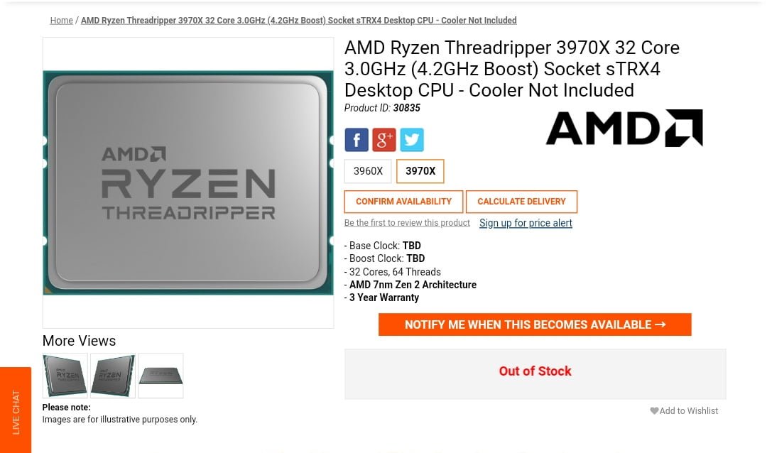 قیمت احتمالی پردازنده AMD Ryzen Threadripper 3970X مشخص شد