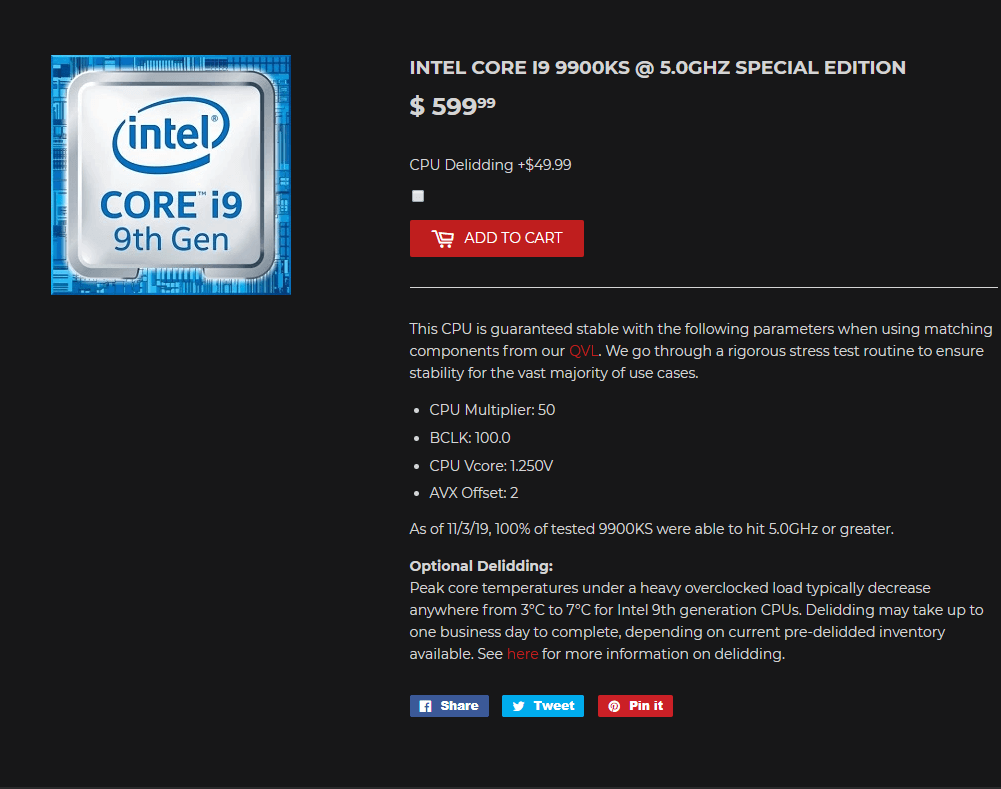 Core i9 9900KS با فرکانس 5.2 گیگاهرتز تنها 1199.99 دلار ناقابل