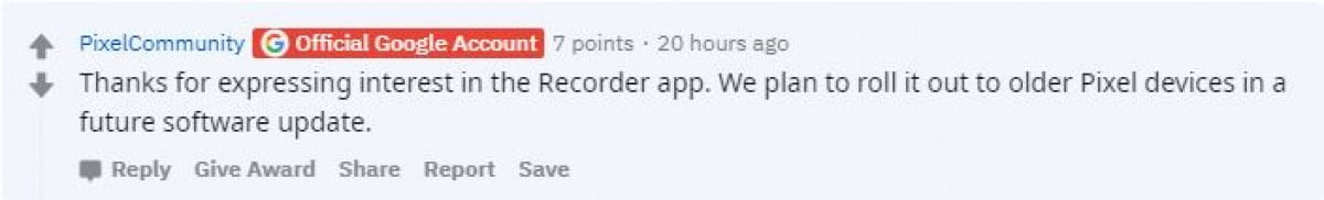 Google Pixel 4 Voice Recorder
