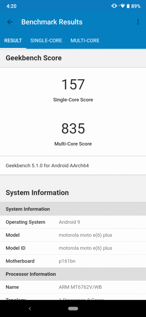 بنچمارک گوشی موتو e6 Plus موتورولا
