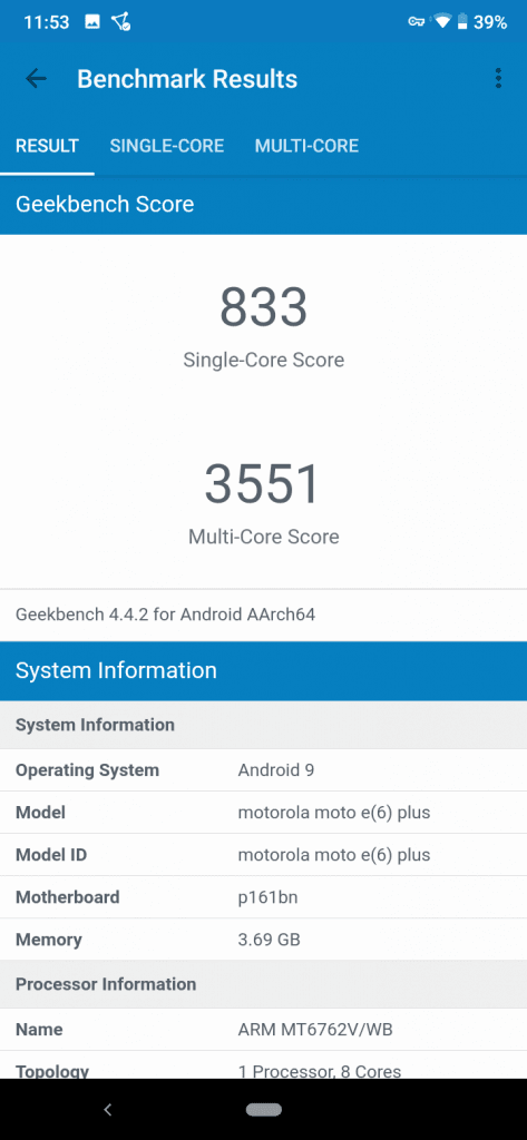 بنچمارک گوشی موتو e6 Plus موتورولا