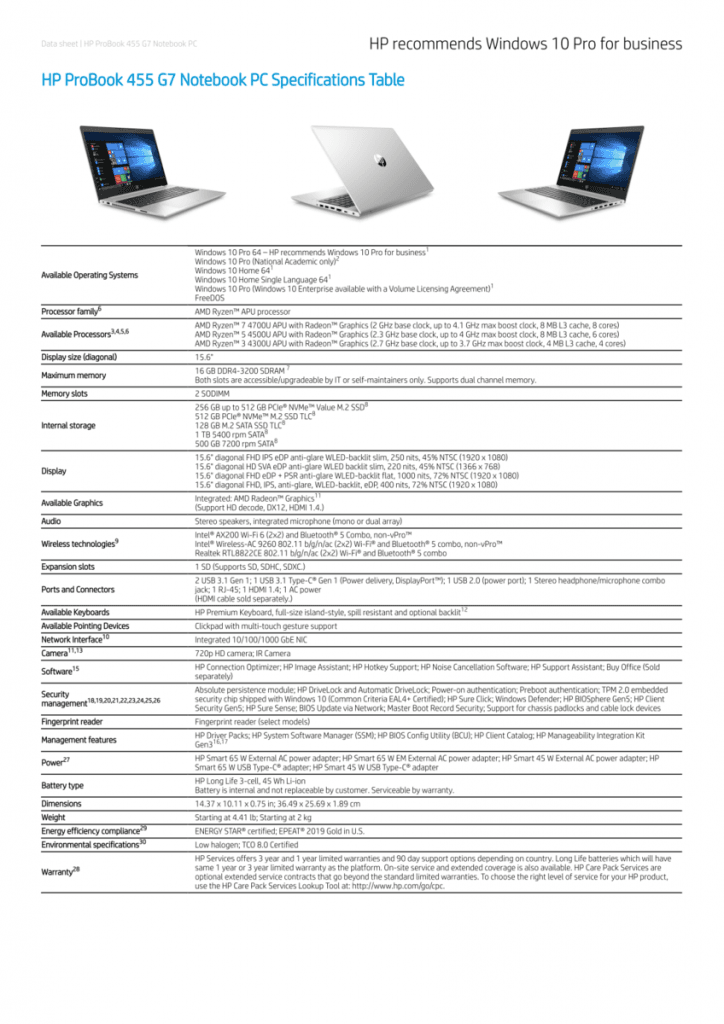 لپ‌تاپ‌ HP سری Probook G7 ویژگی های لپ تاپ ها