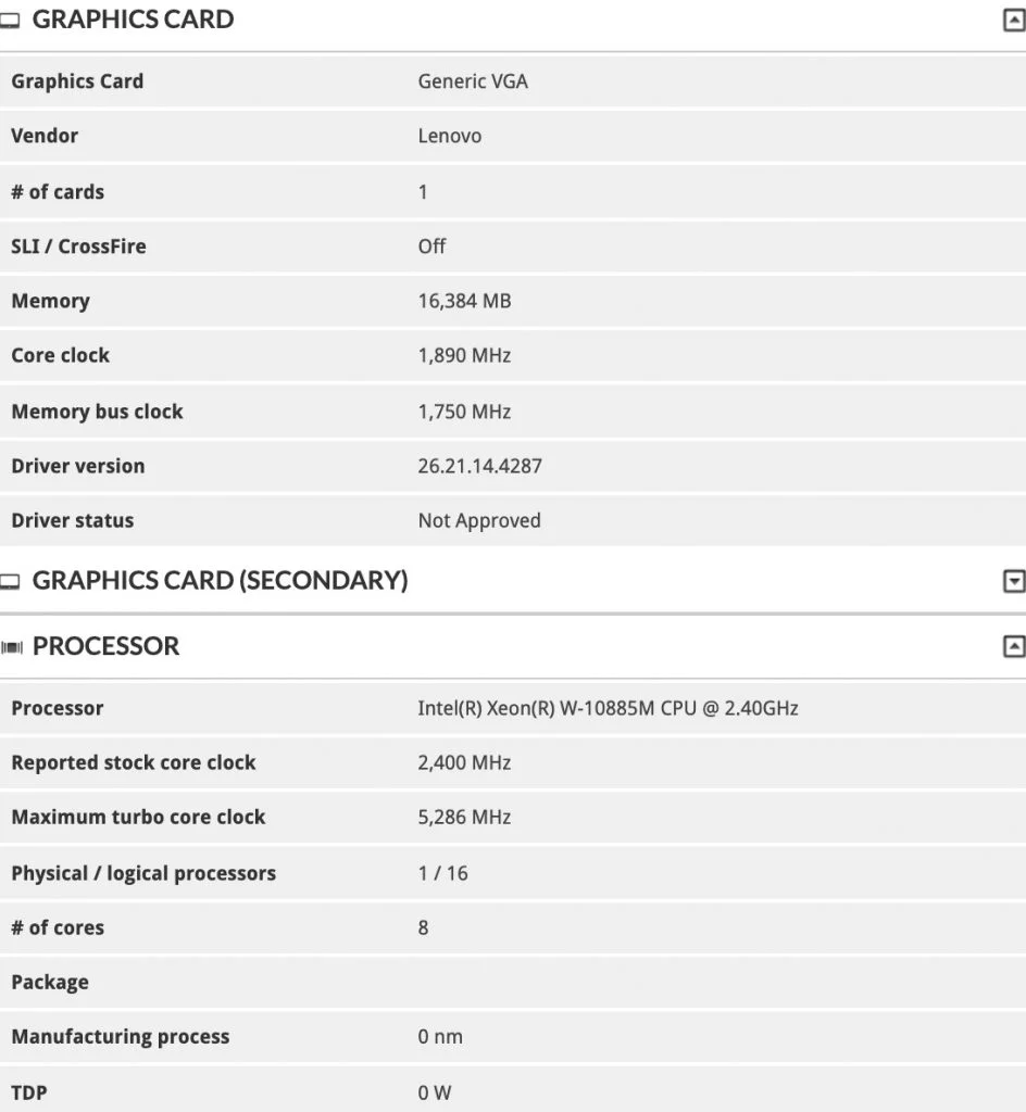 پردازنده موبایل Xeon W-10885M مشاهده شد