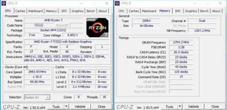 پردازنده Ryzen 7 4700G در CPUZ