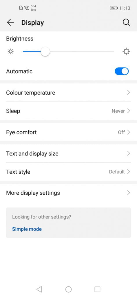 تنظیمات نمایشگر گوشی Y7p هوآوی