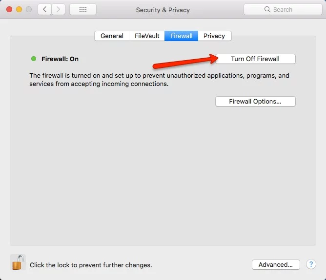غیرفعال کردن Firewall  در Mac OS
