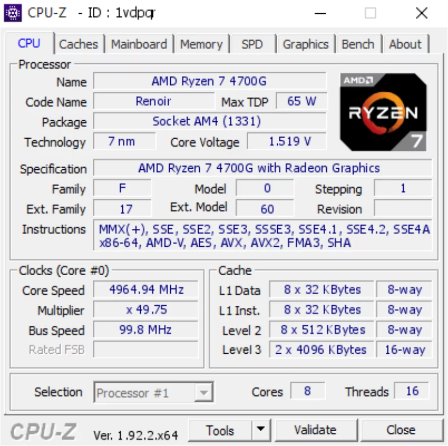 4700G در CPU Z