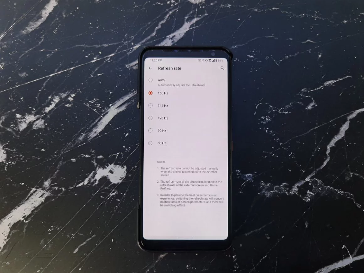 حالت 160 هرتز نمایشگر ROG Phone 3 ایسوس