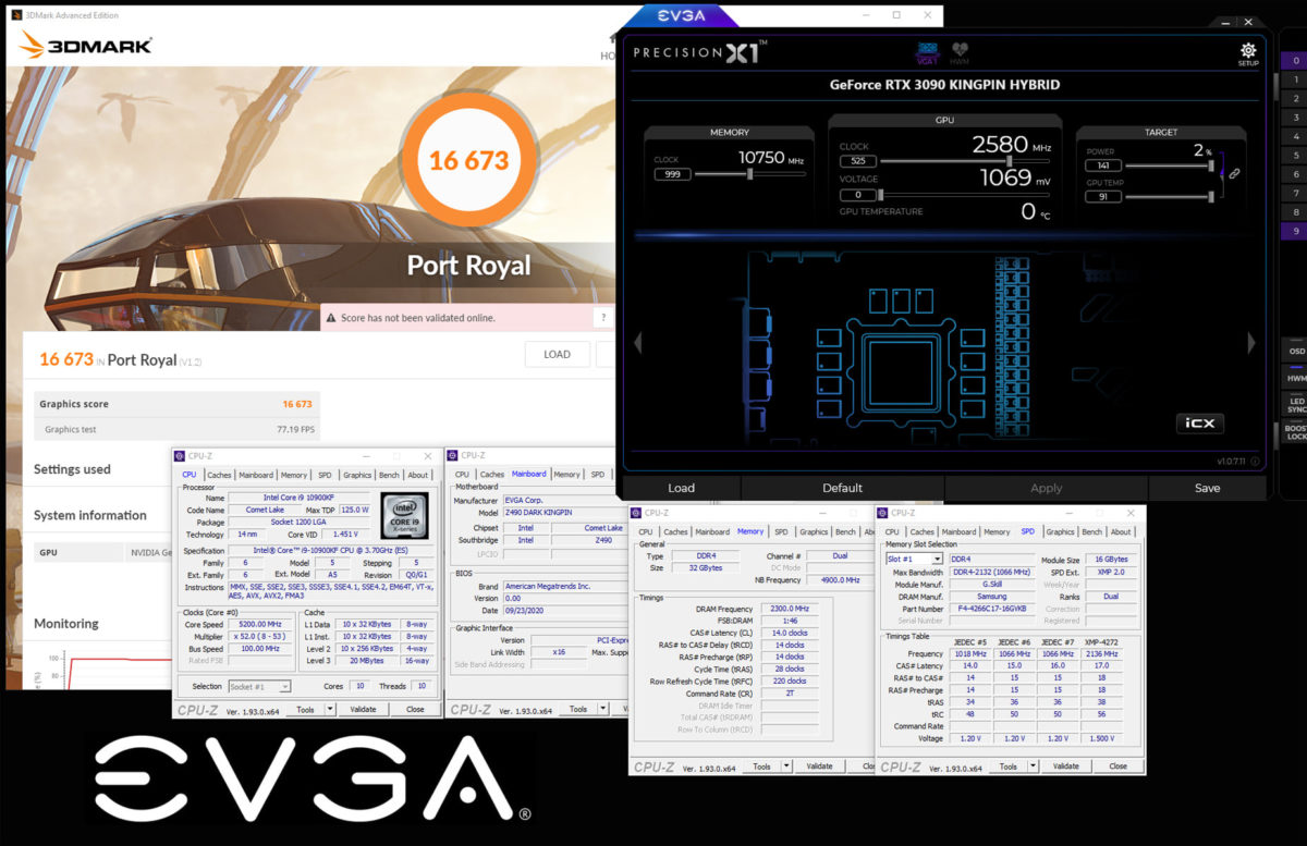 رکورد جهانی 3DMark Port Royal توسط EVGA GeForce RTX 3090 KINGPIN با فرکانس 2.58 گیگاهرتز