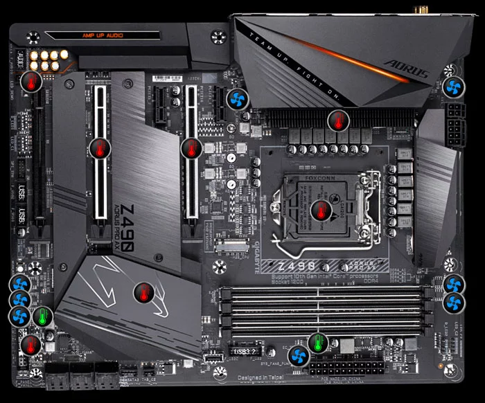 جایگاه سنسورهای حرارتی مادربرد Gigabyte Z490 AORUS PRO AX