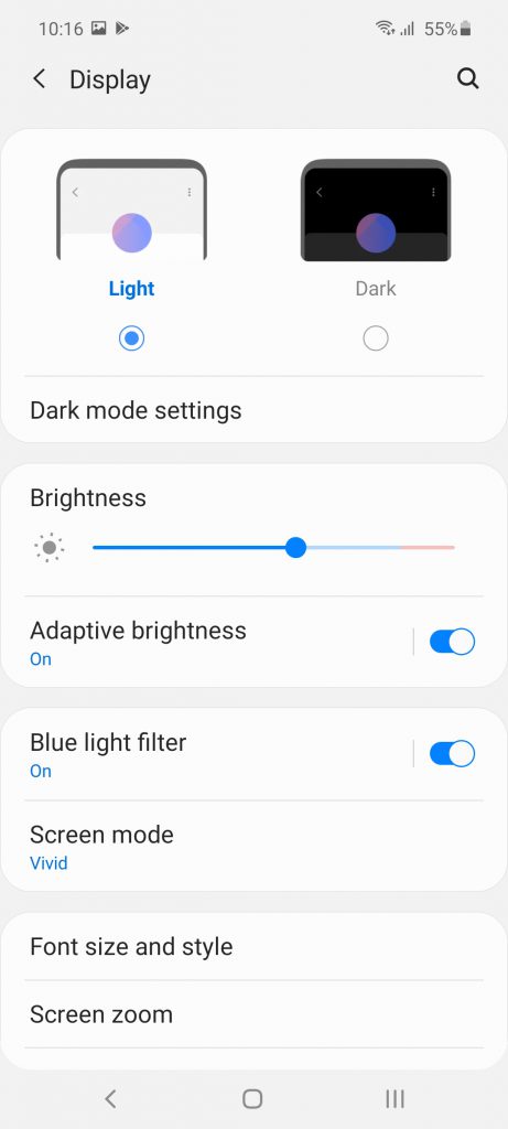 تنظیمات نمایشگر گوشی گلکسی A51 سامسونگ