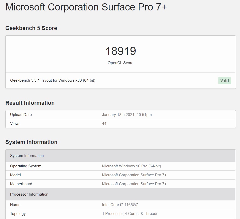 عملکرد عالی Core i7 1165G7 در Microsoft Surface Pro 7 Plus