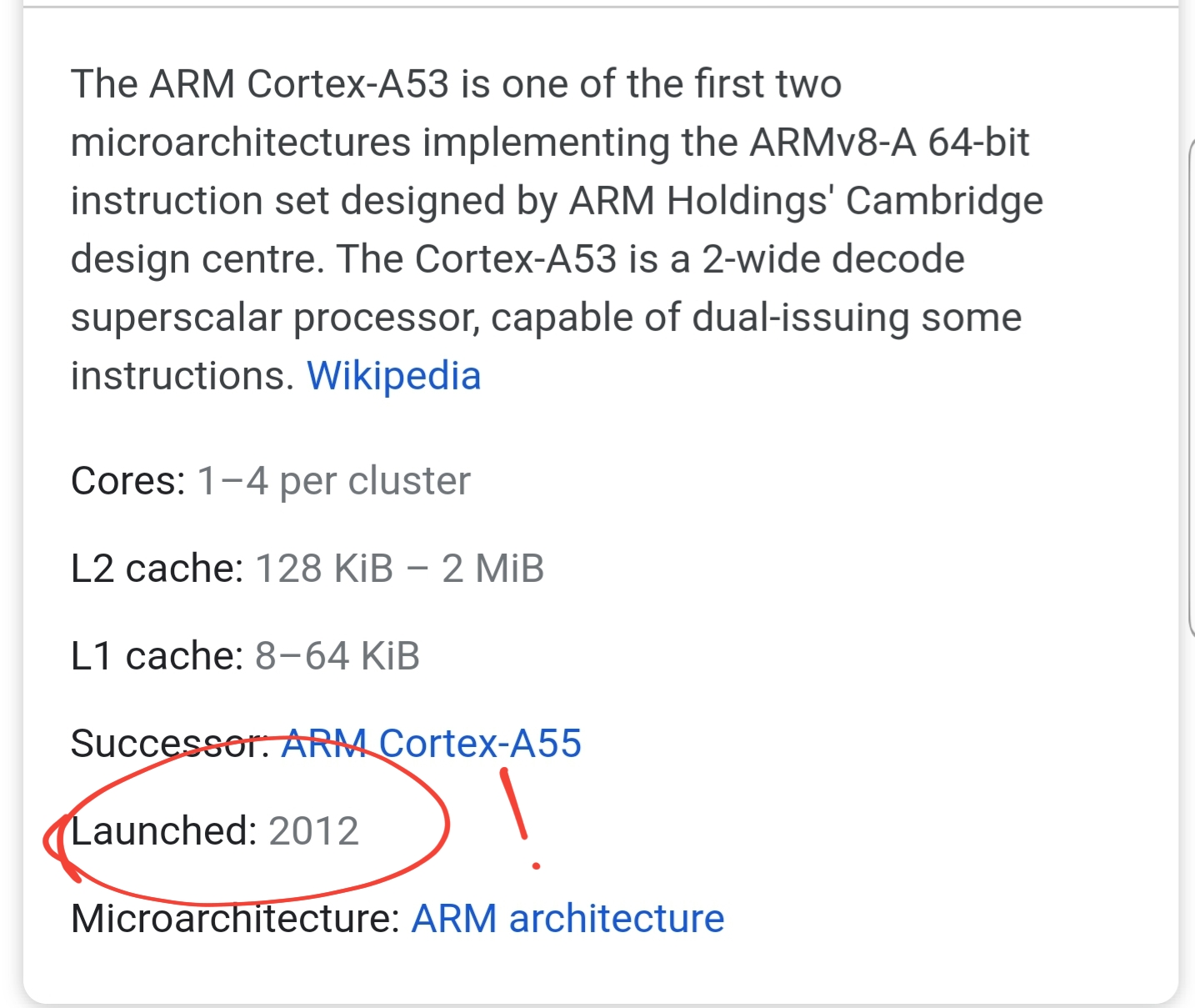 Cortex-A53 launch date