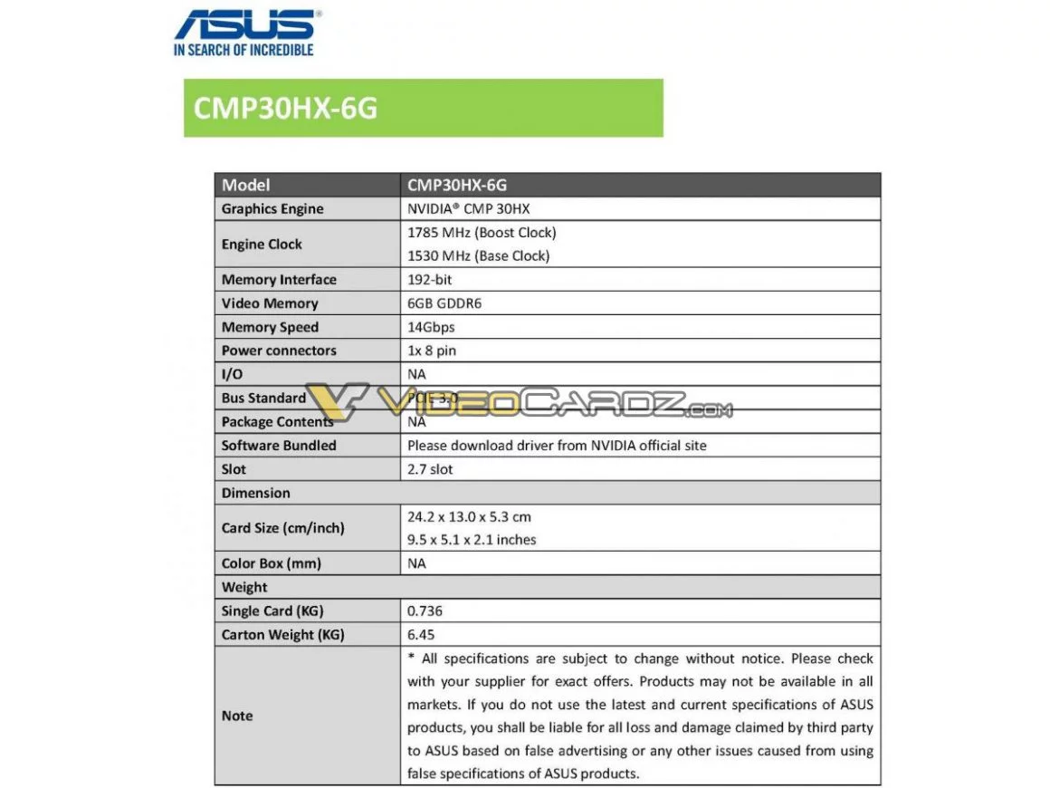 گرافیک ASUS CMP 30HX با نورپردازی ARGB