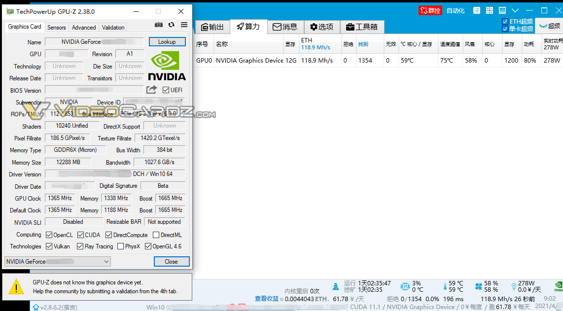 هش ریت کارت گرافیک RTX 3080 Ti
