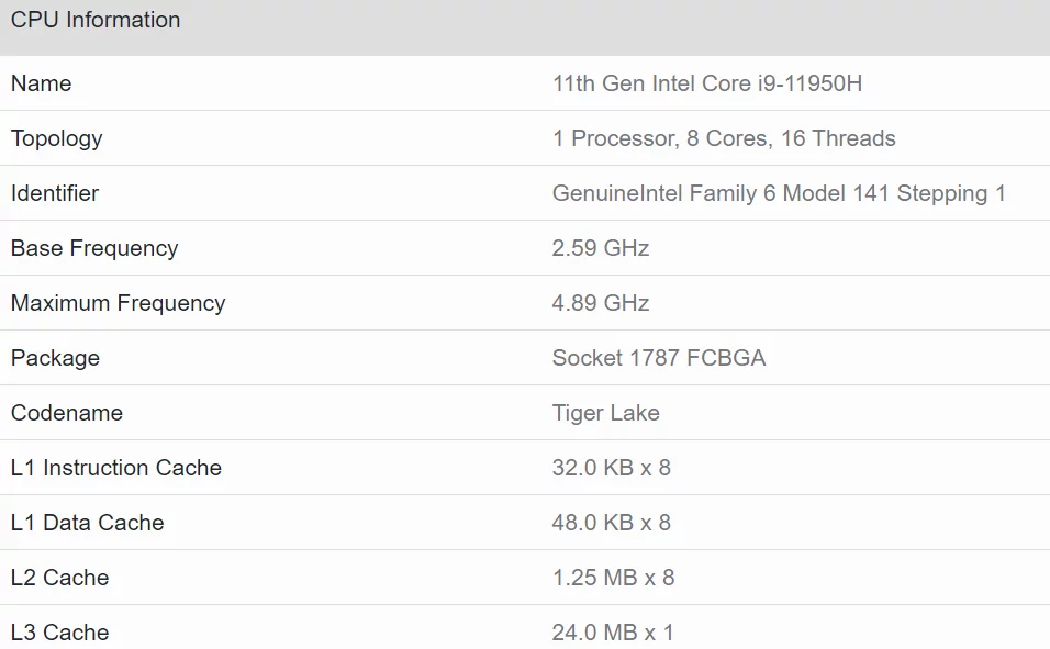 پردازنده Core i9 11950H از سری Tiger Lake H درون یک لپ تاپ ورک استیشن