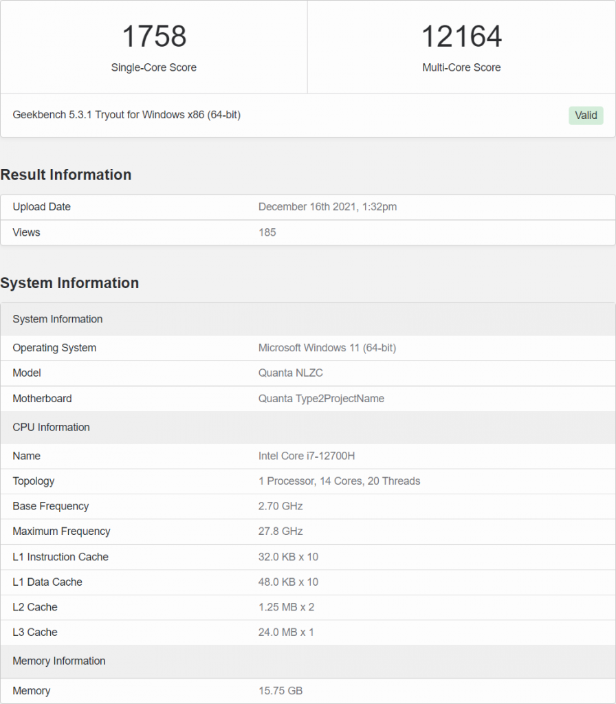 بنچمارک پردازنده های نوت بوکی Alder Lake P در Geekbench