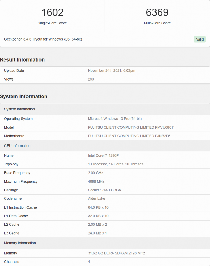 بنچمارک پردازنده های نوت بوکی Alder Lake P در Geekbench