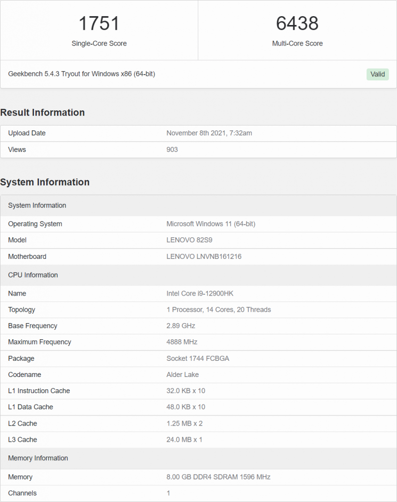 بنچمارک پردازنده های نوت بوکی Alder Lake P در Geekbench