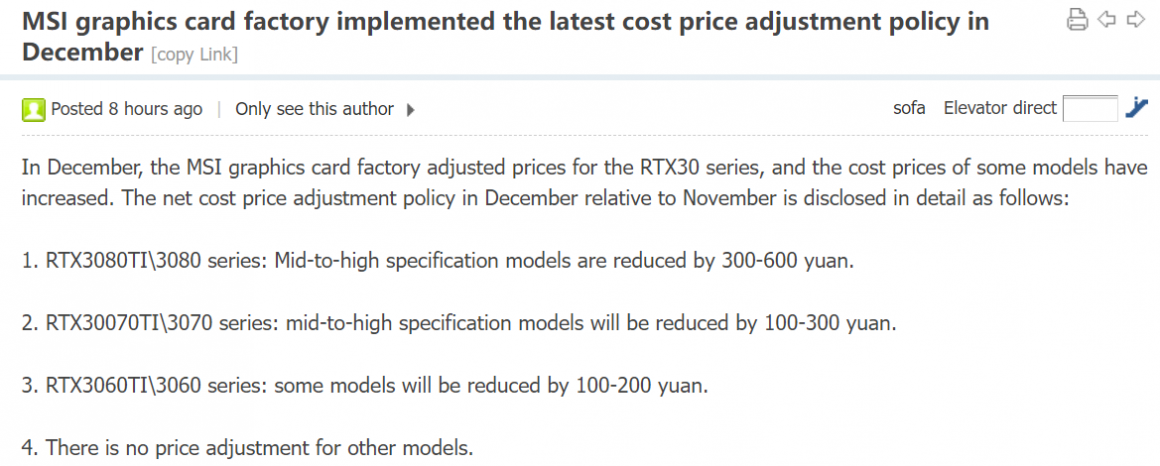 کاهش قیمت کارت گرافیک های GeForce RTX 30 توسط MSI