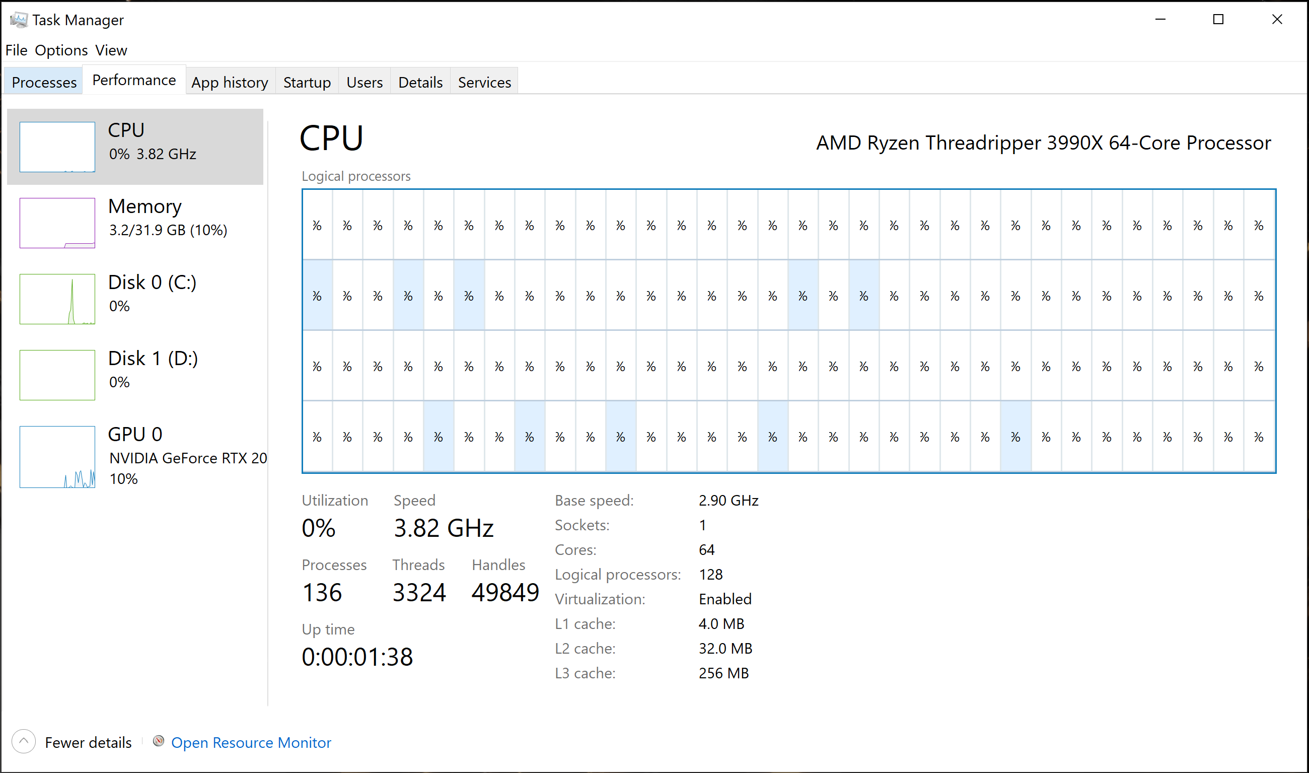 تصویر از تب پرفورمنس 