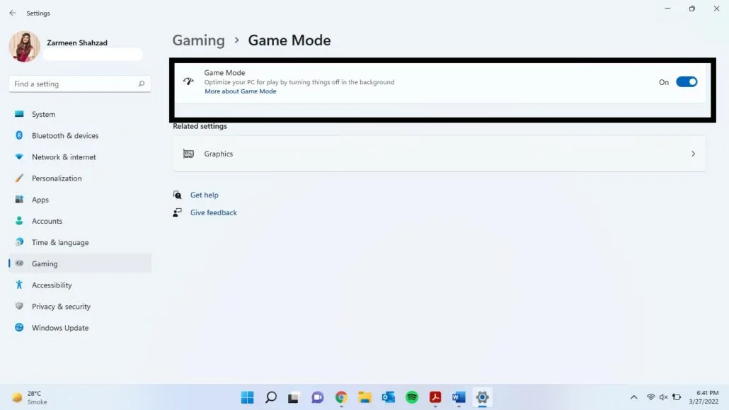 بهینه سازی ویندوز 11 برای بازی روش اول: فعال کردن Game Mode - مرحله 4