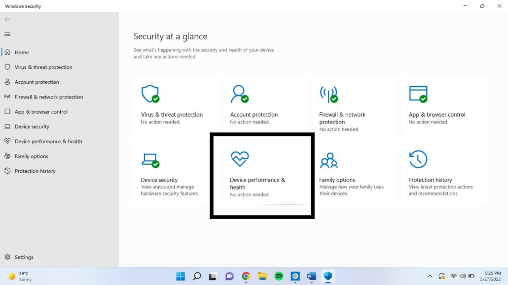 بررسی سلامت کامپیوترهای دارای ویندوز 11 - روش دوم: «امنیت ویندوز» (Windows Security) مرحله 2