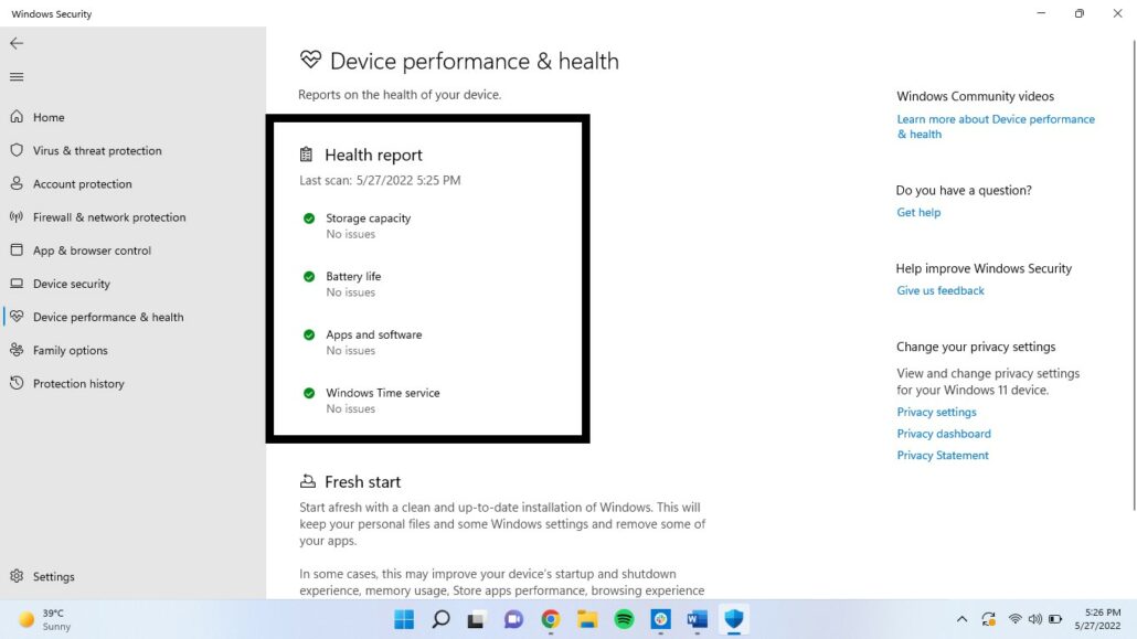 بررسی سلامت کامپیوترهای دارای ویندوز 11 - روش دوم: «امنیت ویندوز» (Windows Security) مرحله 3