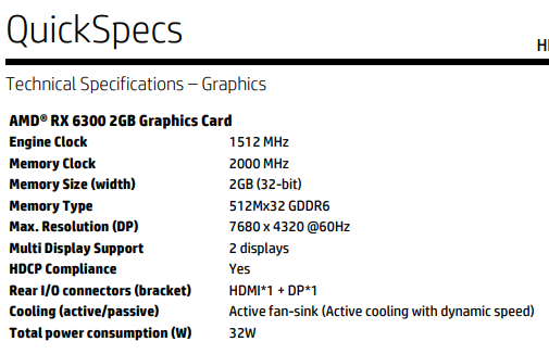 AMD Radeon RX 6300 spec