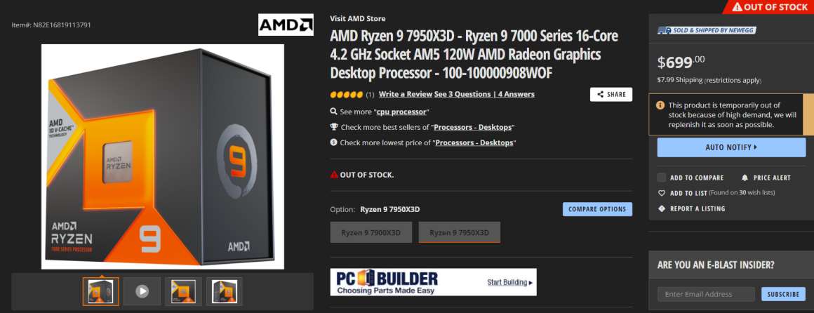 AMD Ryzen 9 7950X3D Ryzen 9 7900X3D 3D V Cache CPUs Sales